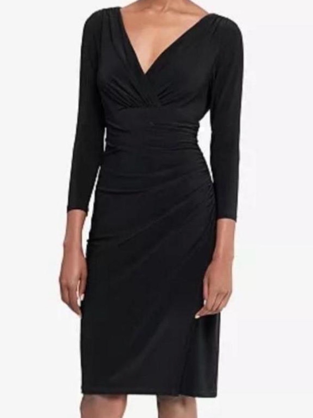 RALPH LAUREN Black V-Neck Ruched Fitted Dress sz 4